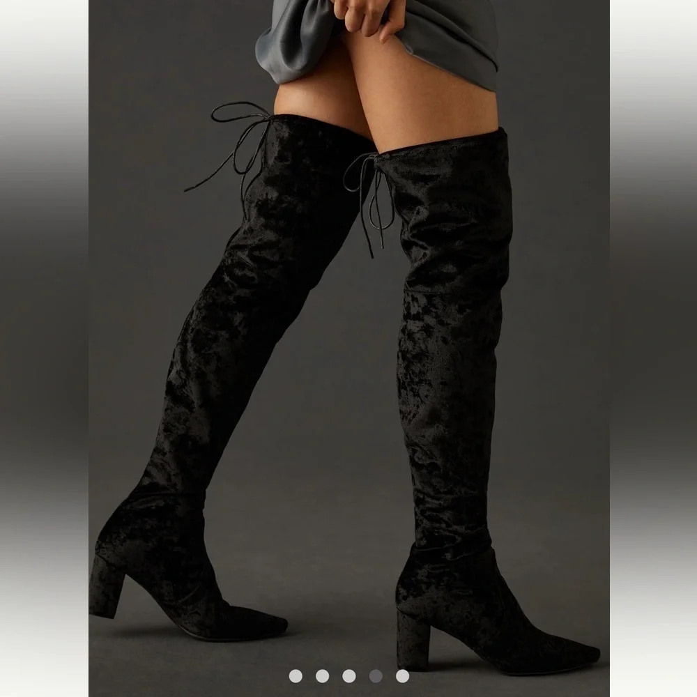 NWT Anthropologie Silent D Black Velvet Over the Knee Boots Size 7 festival WEAR